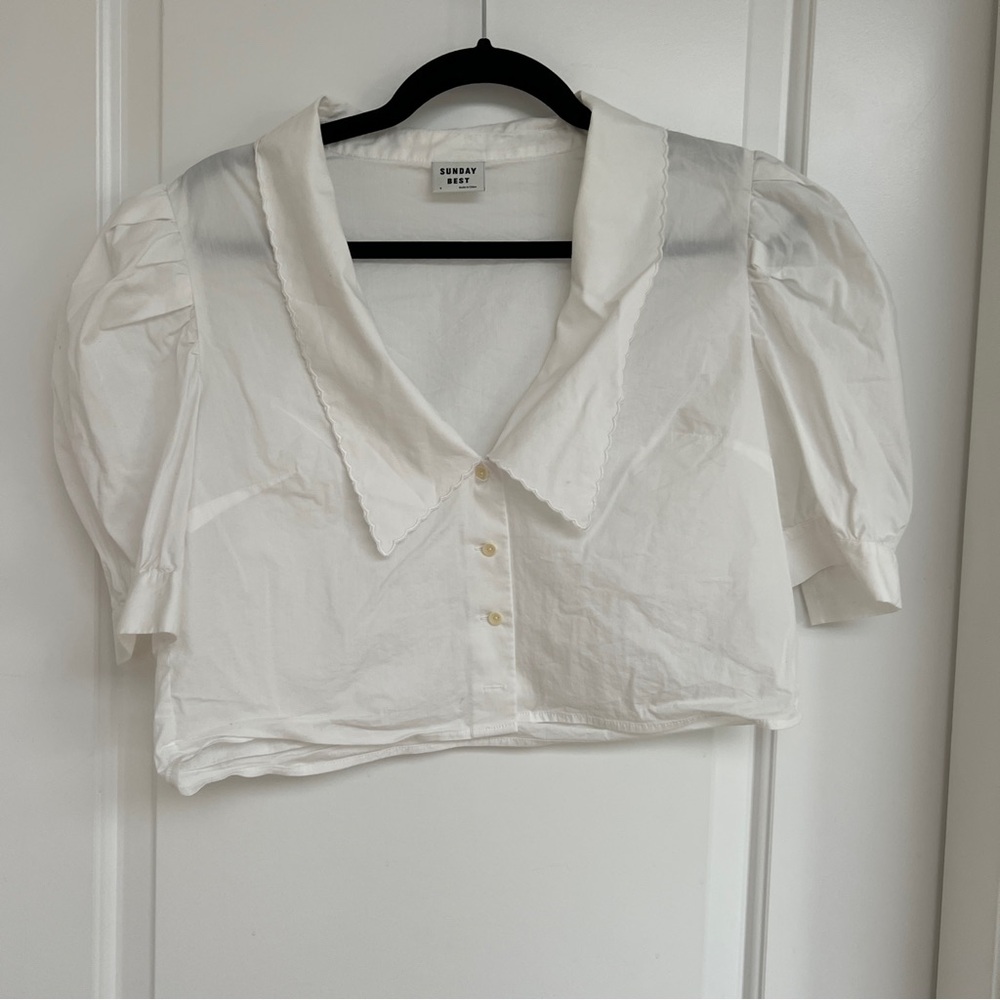Sunday Best Cropped White Puff Sleeve Blouse